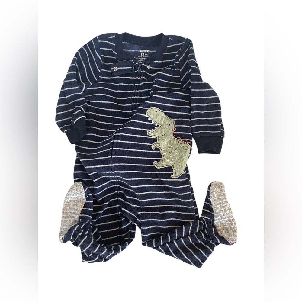 Carter's Navy and White Striped Dinosaur Footie